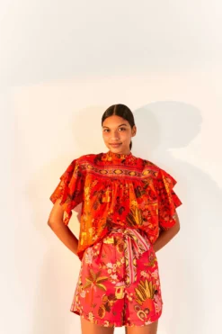 Red Secret Garden Organic Cotton Blouse