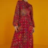 Farm Rio Red Sunset Tapestry Embroidered Maxi Dress