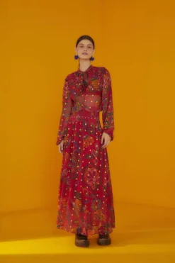 Farm Rio Red Sunset Tapestry Embroidered Maxi Dress -Outer Aura 301808 03 1