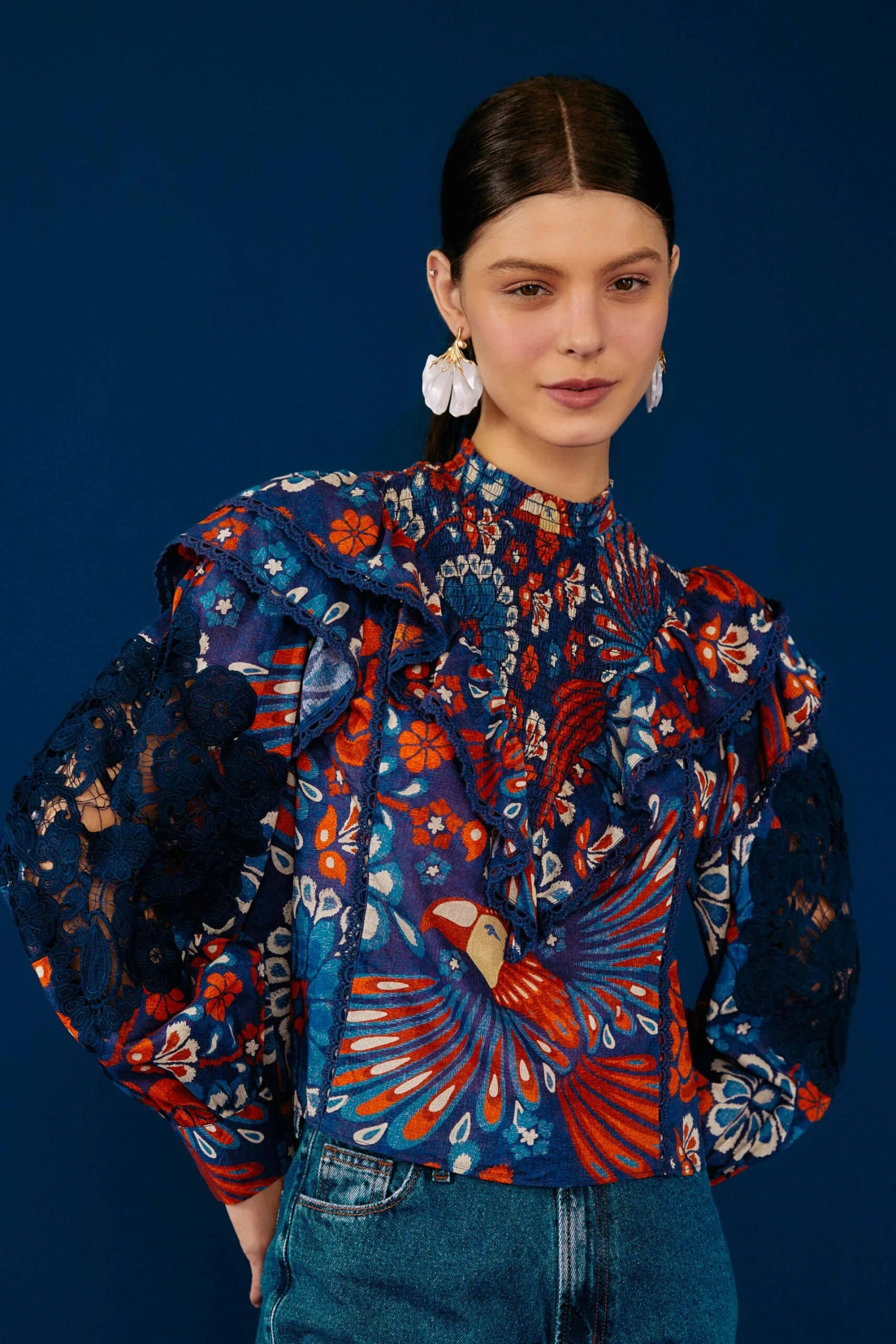 Farm Rio Navy Pineapple Flowers Blouse 1 Farm Rio Navy Pineapple Flowers Blouse