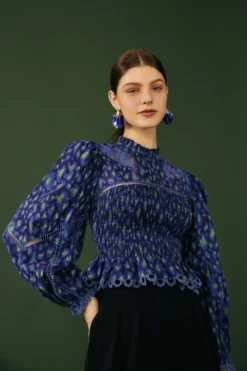 Farm Rio Blue Leopard Pop Blouse