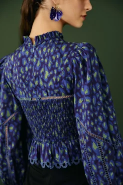 Farm Rio Blue Leopard Pop Blouse -Outer Aura 301831 04 scaled