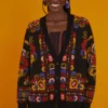 Farm Rio Black Flowers Tapestry Cardigan