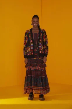 Farm Rio Black Flowers Tapestry Cardigan -Outer Aura 302204 02