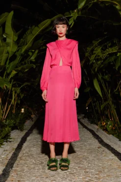 Farm Rio Pink Shoulder Pads Maxi Dress -Outer Aura 303766 03