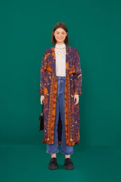 Farm Rio Navy Animal Sky Trench Coat -Outer Aura 303838 03