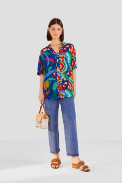 Farm Rio Mixed Blue Prints Unisex Shirt -Outer Aura 303855 01