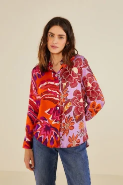Farm Rio Lilac Mixed Prints Shirt -Outer Aura 303859 03