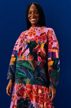 Farm Rio Lilac Mixed Prints Sweatshirt
