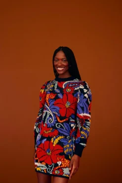 Farm Rio Blue Vintage Forest Sweater Dress