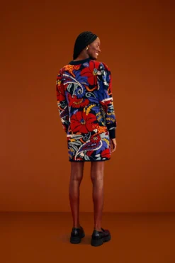 Farm Rio Blue Vintage Forest Sweater Dress -Outer Aura 304105 03