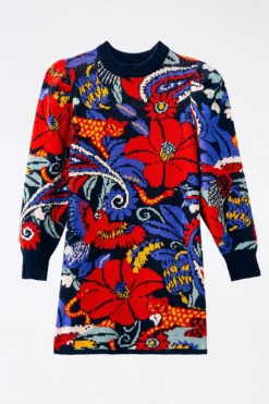 Farm Rio Blue Vintage Forest Sweater Dress -Outer Aura 304105 05