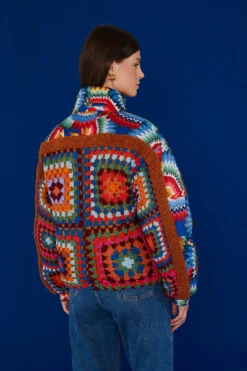 Farm Rio Crochet Colorful Forest Reversible Puffer Jacket -Outer Aura 304119 04