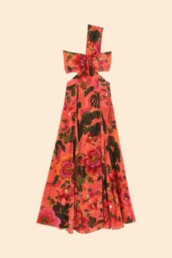 Orange Blooming Garden Maxi Dress -Outer Aura 305268