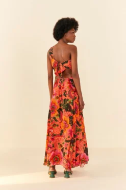 Orange Blooming Garden Maxi Dress -Outer Aura 305268 04