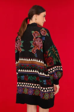 Farm Rio Black Flower Tapestry Cardigan -Outer Aura 305387 01