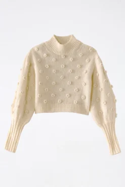 Farm Rio White Handmade Flowers Sweater -Outer Aura 305388 06