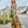 Farm Rio Mixed Striped Bananas Maxi Dress