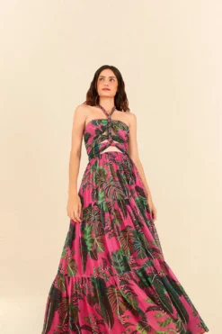 Pink Leaves Cut Out Maxi Dress