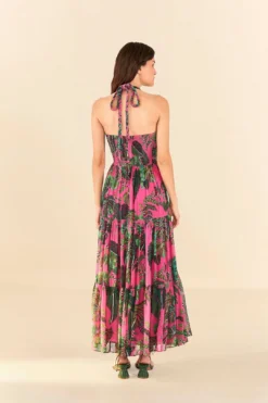 Pink Leaves Cut Out Maxi Dress -Outer Aura 305799 05 1