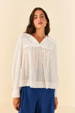 Farm Rio Off-White 3D Flowers Blouse