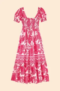 Farm Rio Pink Tropical Woodcut Maxi Dress -Outer Aura 306082 06