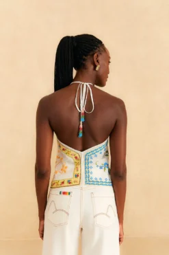 Farm Rio Grandma Gift Embroidered Halter Blouse -Outer Aura 306113 04