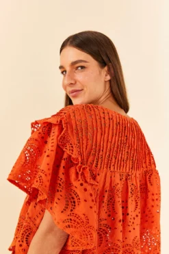 Farm Rio Orange Palm Tree Richelieu Blouse -Outer Aura 306123 03