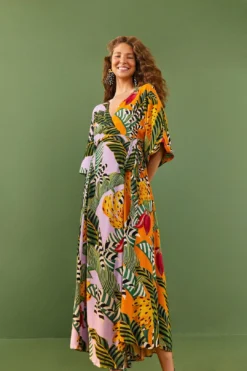 Mixed Striped Bananas Maxi Wrap Dress 8 Mixed Striped Bananas Maxi Wrap Dress -Outer Aura 306207 03