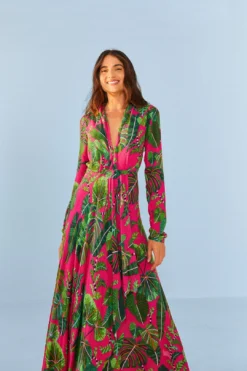 Farm Rio Pink Leaves Maxi Dress