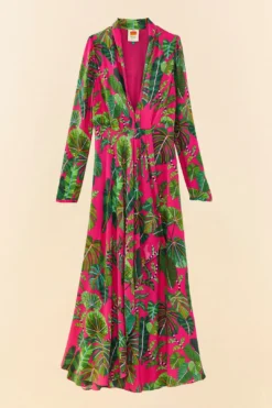 Farm Rio Pink Leaves Maxi Dress -Outer Aura 306210 06