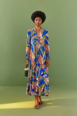 Farm Rio Blue Macaw Flight Maxi Dress