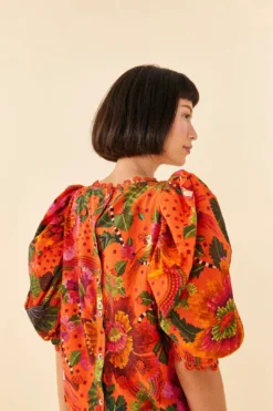 Farm Rio Orange Blooming Garden Blouse 8 Farm Rio Orange Blooming Garden Blouse -Outer Aura 306226 03