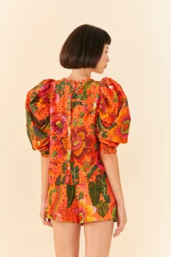 Farm Rio Orange Blooming Garden Blouse 9 Farm Rio Orange Blooming Garden Blouse -Outer Aura 306226 04