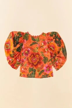 Farm Rio Orange Blooming Garden Blouse 11 Farm Rio Orange Blooming Garden Blouse -Outer Aura 306226 06