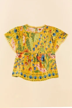 Farm Rio Yellow Summer Garden Blouse -Outer Aura 306228 06