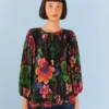 Farm Rio Black Blooming Garden Blouse