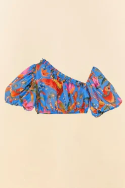 Farm Rio Blue Macaw Party Blouse -Outer Aura 306238 06