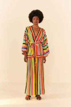 Farm Rio Rainbow Stripes Kimono