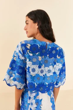 Farm Rio Blue Flower Stripes Crop Top -Outer Aura 306302 03