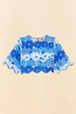Farm Rio Blue Flower Stripes Crop Top -Outer Aura 306302 06