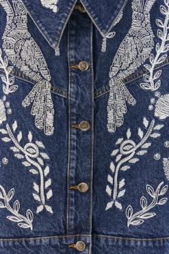 Farm Rio Jungle Flow Embroidered Denim Jacket -Outer Aura 306311 05