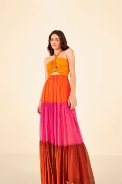 Warm Color Blocking Maxi Dress -Outer Aura 306344 03