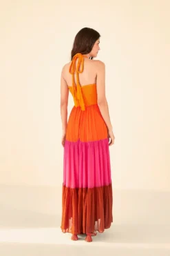 Warm Color Blocking Maxi Dress -Outer Aura 306344 04