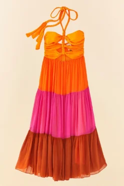 Warm Color Blocking Maxi Dress -Outer Aura 306344 06