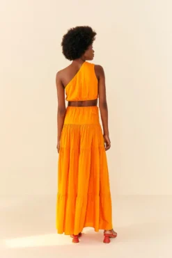 Orange Asymmetrical Maxi Dress -Outer Aura 306363 03