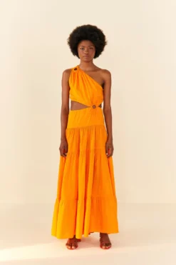 Orange Asymmetrical Maxi Dress -Outer Aura 306363 04