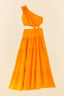 Orange Asymmetrical Maxi Dress -Outer Aura 306363 06