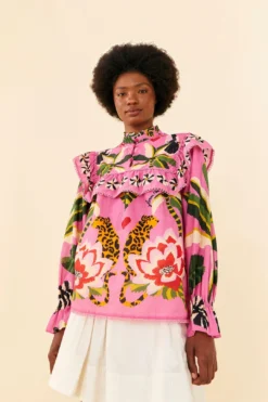 Farm Rio Pink Leopard Forest Blouse