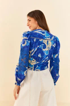 Farm Rio Blue Tropical Groove Blouse -Outer Aura 306650 03
